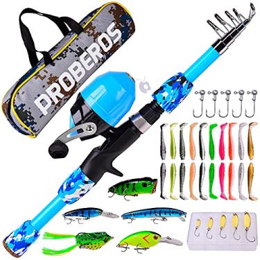 Imagem de PROBEROS Vara de Pesca Infantil-Kit Combinado de Vara de Pesca Telescópica Portátil E Carretel-Carretel de Pesca Spincast Varas de Fundição com Iscas, Linhas, Caixa de Equipamentos E Bolsa para Menino