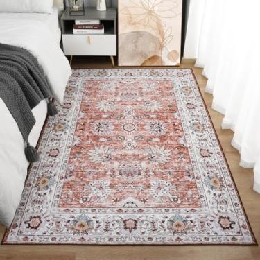 Imagem de ULTSOFE Tapete lavável à máquina 10 x 15 cm, tapetes boho para quarto, cabeceira, sala de estar, sala de jantar, escritório, antiderrapante, resistente a manchas, estampado, vintage, tijolo