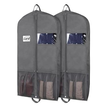 Imagem de Zilink Bolsas de terno de 109 cm para armazenamento de armário e viagem reforçadas para pendurar roupas masculinas capa de terno para viagem com alças para casacos, jaquetas, camisas, vestidos, cinza