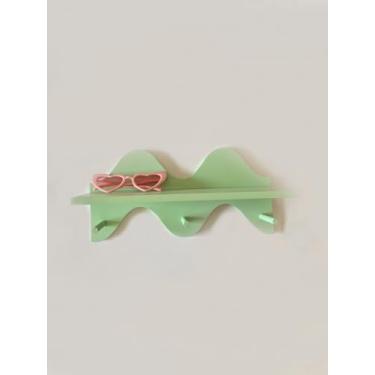 Imagem de cozifycasa Prateleiras flutuantes para parede com ganchos, porta-chaves, cabide de madeira, pequena prateleira fofa para banheiro, quarto, sala de jogos (verde maçã)