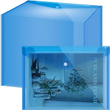 Imagem de Zhehao 100 envelopes transparentes com fecho de botão de pressão A4 pasta envelope de plástico tamanho carta pastas de arquivo de documentos poli para escritório em casa (azul, estilo simples)