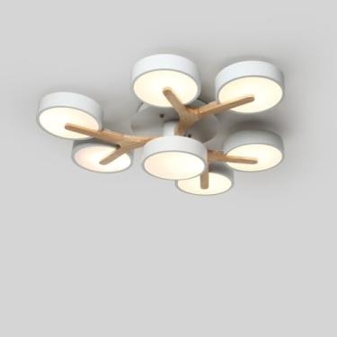 Imagem de DKRCPFNT Lustre de acrílico redondo nórdico Sputnik de LED moderno pingente de metal vintage chique decoração de madeira luminária para cozinha fazenda mesa corredor