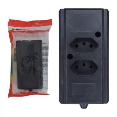 Imagem de Tomada Barra Interneed 2 Polos +Terra Preta 10A. Dupla, Preto