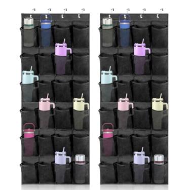 Imagem de 2 organizadores de garrafas de água sobre a porta para Stanley, organizador multifuncional de 24 bolsos para porta, design dobrável de parede, organizador de copos sobre a porta para cozinhas e