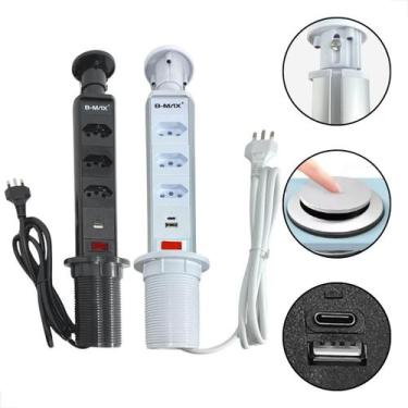 Imagem de Torre Tomada Bancada de Embutir Com USB Interruptor 3 Tomadas 20A Plug