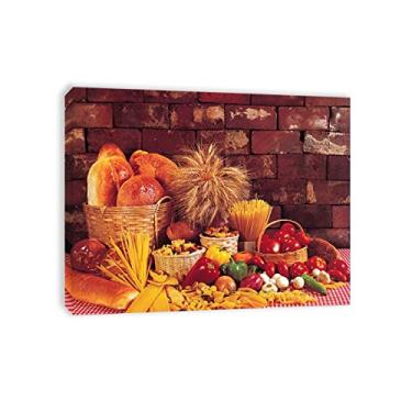 Imagem de Fotos emolduradas de cozinha, decoração de parede, pães, massas, pimentas, cebolas, cozinha, tela, arte de parede, pintura em tela, impressão em tela, arte de comida para sala de jantar pronta para