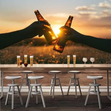 Imagem de Lcythiazole Papel de parede personalizável Peel-and-Stick Beer Mural, Friends Toasting Beer Together, tema de cerveja, para cafés, restaurantes, bares e salas de estar