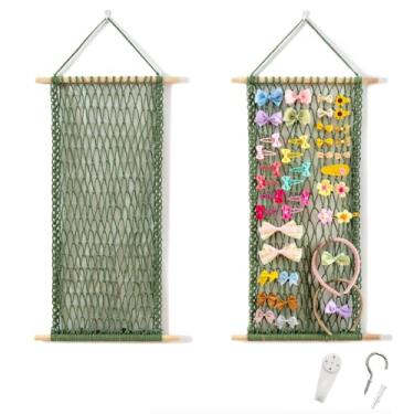 Imagem de Pretty Jolly Acessórios para grampos de cabelo de macramê, organizador de arco de cabelo, suporte para pendurar na parede (verde)