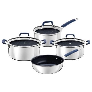 Imagem de Jogo De Panelas Tramontina Romagna Aço Inox Cerâmico Black Stone 4 Peças