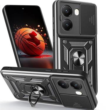 Imagem de Ysnzaq Capa protetora para Xiaomi Poco X7 Pro 5G, capa de proteção resistente à prova de choque de grau militar com suporte e capa de lente de câmera deslizante para Xiaomi Poco X7 Pro 5G SJ preta