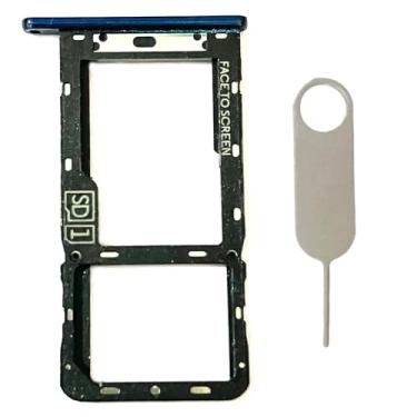 Imagem de Suporte para bandeja de cartão SIM único de substituição para cartão micro SD para Motorola Moto G7 Power/G7 Supra/G7 Optimo Maxx XT1955-5 XT1955DL T1955-6 incluindo pino ejetor de cartão (azul)