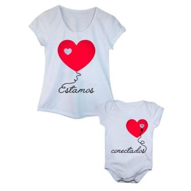 Imagem de Camiseta Adulta Feminina e Body de Bebê Conectados Tal Mãe Tal Filho -