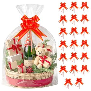 Imagem de Linsuminn 20 peças de sacos grandes de celofane, 45,7 x 61 cm, sacos de embrulho de celofane transparentes, grandes sacos de presente, sacos de plástico com 20 peças de flores de puxar para cestas de