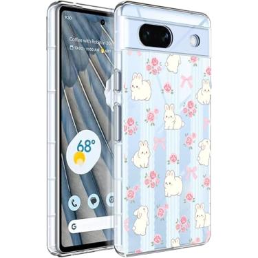 Imagem de YCJACE Capa de telefone para Google Pixel 7a capa transparente com lindo design de laço de flor de coelho macio TPU macio com absorção de choque fina em relevo padrão capa protetora para Google Pixel