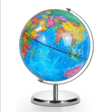 Imagem de GLOBO TERRESTRE GIRATORIO POLITICO MAPA MUNDI GRANDE 22CM BASE ALUMINIO ESCOLAR ESTUDO DECORACAO DE MESA VINTAGE LUXO