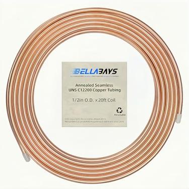Imagem de BELLA BAYS Tubo de cobre 1/5.1 cm OD x 1.1 cm ID x 6.1 m, 99.9% C12200 ASTM B280 Refrigeration ACR Tubing Seamless Soft Coil Round T2 Tubo de cobre puro para sistema HVAC, geladeira, indústria, faça