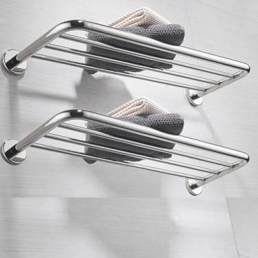 Imagem de Toalheiro de hotel para banheiro montado na parede, prateleira de toalha de 76 cm para banheiro, toalheiro de banheiro de 2 camadas, cromado polido