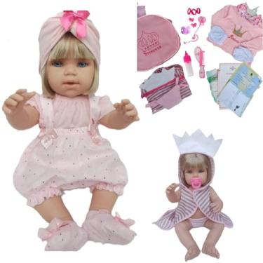 Imagem de Boneca Bebê Reborn Enxoval Completo Loira + DUAS TROCAS
