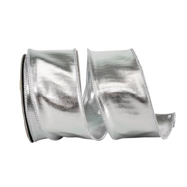 Imagem de Reliant Ribbon Fita espelhada Fantasy Metallic Deluxe frente e verso com fio, prata