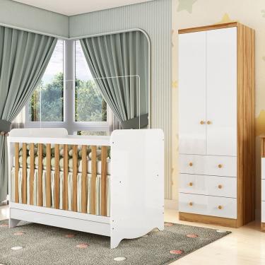 Imagem de Quarto de Bebê com Berço Minicama Ben e Guarda Roupa Smim New 100 MDF Móveis Peroba