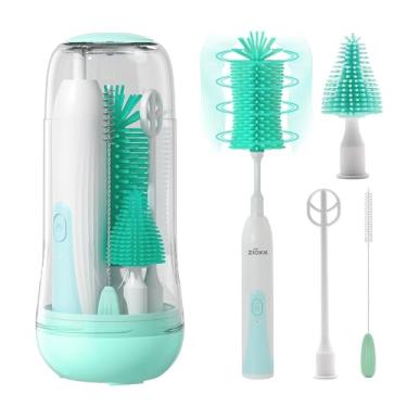 Imagem de Limpador elétrico de escova de mamadeira, limpador de escova de mamadeira elétrico portátil para viagens, kit de limpeza de mamadeira de viagem recarregável com escova de bico e palha, presente