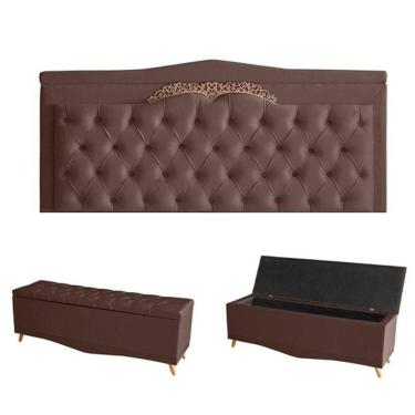 Imagem de Kit Barcelona Cabeceira De Cama Painel E Calçadeira Baú Casal 140 Cm Suede Rosê Do Lar Móveis E Decoração