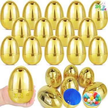 Imagem de Ovos de Páscoa AMENON 24 peças de plástico dourado de 8 cm preenchíveis
