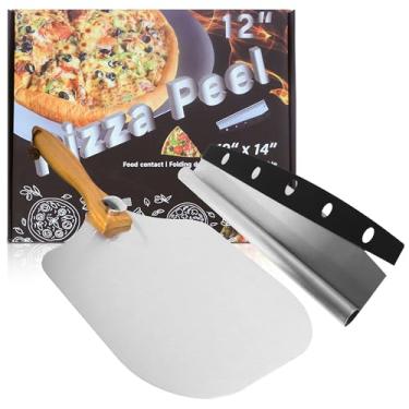 Imagem de Panumly Casca de pizza de alumínio, pá de pá de pizza de 30,5 cm, casca giratória de metal com cortador basculante de 35,5 cm, acessórios de forno de pizza para cozinhar, virar, cortar, cabo de