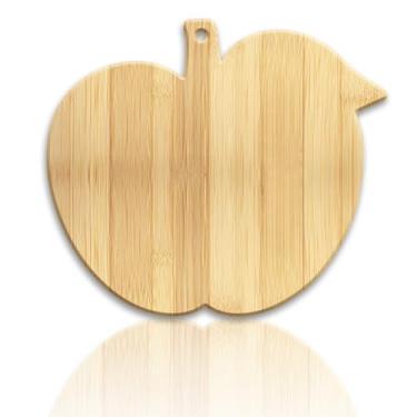 Imagem de WEBEEDY Tábua de corte de madeira de bambu em forma de maçã, tábuas de charcutaria engraçadas para cozinha, pequena tábua decorativa de madeira com orifício para pendurar para servir queijo, frutas