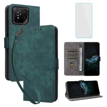 Imagem de IUQXU Capa carteira para celular Asus ROG Phone 9 5G / ROG 9 Pro 5G com protetor de tela [bloqueio RFID] suporte de cartão de couro feminino flip capa de celular para Phone9 Pro ROG9 5G verde