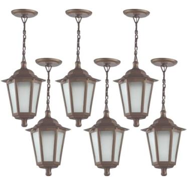Imagem de Kit 6 Luminárias de Teto Colonial Pendente Grego 18x58cm Marrom Lente Fosca Dital