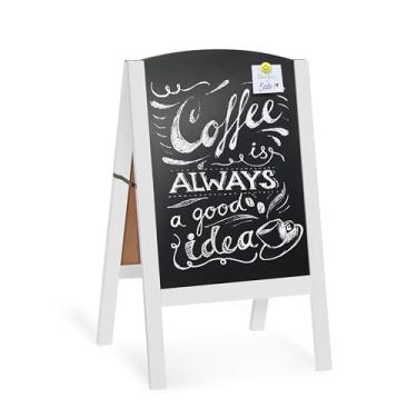 Imagem de Ilyapa Placa de giz com moldura A - Placa de sanduíche dobrável superior arredondada para restaurante, escritório, casamentos - madeira branca, 45,7 x 80 cm placa de menu para restaurante