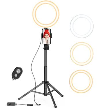 Imagem de Anel de luz com suporte e suporte de telefone, tripé de 127 cm com controle remoto compatível com iPhone Phone LED Halo Light Stick para maquiagem TikTok Camera Fotografia (9 polegadas)