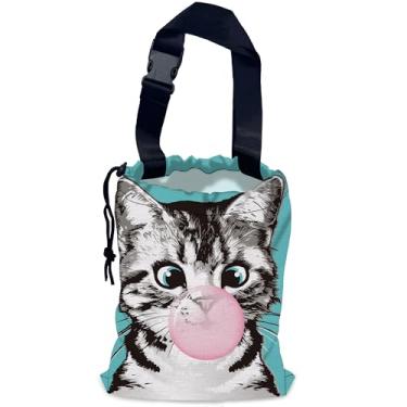 Imagem de NHNXHWIA Lindo saco de lixo de carro de gato, chiclete de chiclete pendurado com cordão, bolsa de lixo de carro de lona à prova d'água, organizador de assento traseiro de carro com fivela ajustável