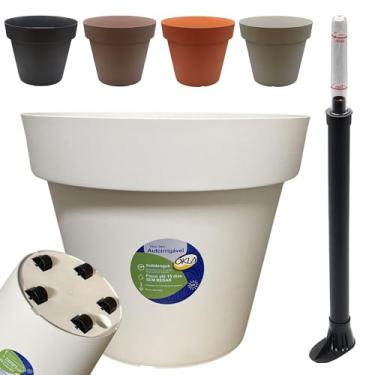 Imagem de Kit Vaso Bari Autoirrigável com Rodas e Indicador de Nível de Água – Antidengue, Até 15 Dias Sem Regar, Praticidade Total, Economia de Tempo e Água, Sustentável (Branco)