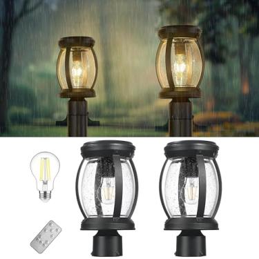 Imagem de Emliviar Conjunto de 2 luzes solares de 30,5 cm, lâmpadas LED ajustáveis alimentadas por energia solar com vidro semeado, iluminação de coluna à prova d'água em acabamento preto, YXE303P-2PK SL BK