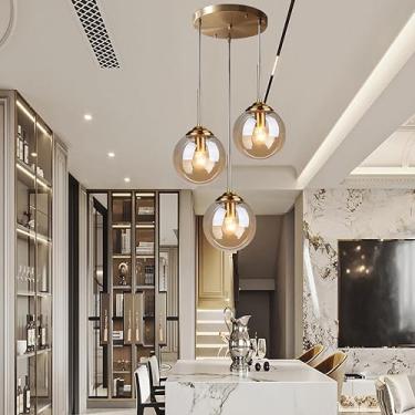 Imagem de Lâmpada Suspensa Industrial Vintage E27 Escadas 3-luzes Luminária Pendente Luz Metal Com Globo De Vidro Abajur Retro Teto Luzes Penduradas Sala De Jantar Cozinha Ilha Lustre, Orange