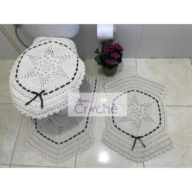 Imagem de Jogo de Banheiro Crochê Estrela com Fita - Myrna Crochê, Verde Escuro