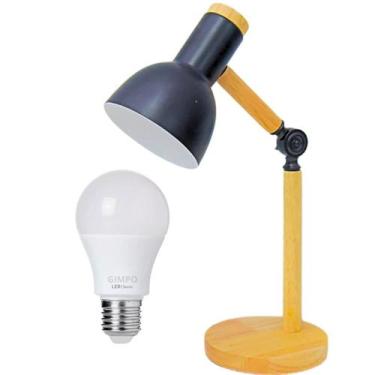 Imagem de Luminária Mesa Abajur 45Cm Articulada Retrô Madeira Gimpo, Bivolt