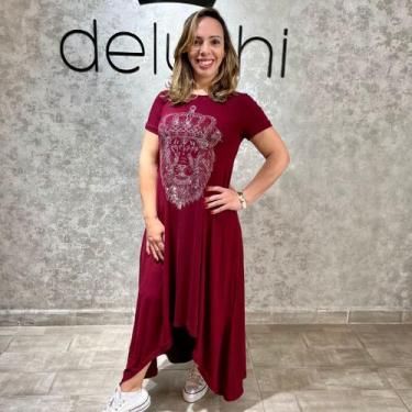 Imagem de Vestido Midi Mulet Estampa Leão Coroa em Strass - DELUTHI, G1, Marsala