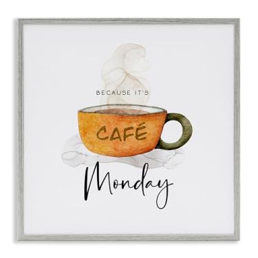 Imagem de Stupell Industries Caneca Because It's Monday com design de arte giclée emoldurada cinza por Joy Hall, 43 x 43 cm