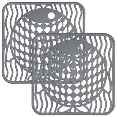 Imagem de Coopay Pacote Com 2 Tapetes Para Pia De Cozinha Em Pvc Ecológico, Aço Inoxidável/Porcelana, Protetor Secar Louças No Fundo Da Pia, Estampa Peixe, 30 X Cm (Cinza)