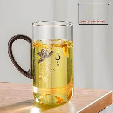Imagem de Caneca De Café De Vidro Transparente De 500ml Com Alça De Madeira Port
