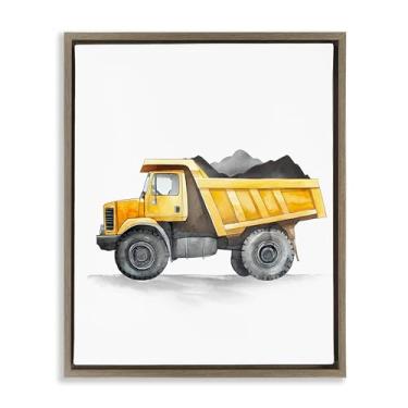 Imagem de Stupell Industries Working Trucks Yellow Dump Truck Brown Framed Floater Canvas Wall Art Design por Christine Simpson Art, 25 x 31