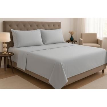 Imagem de Jogo de Lençol Queen 4 Peças 600 Fios Egípcio 100% Algodão – Fronhas e Lençol de Cima com Ponto Palito, Tecido Premium e Toque Macio (Cinza)
