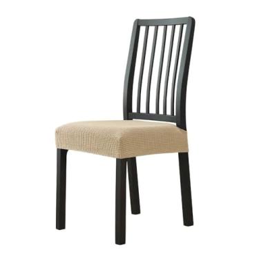 Imagem de Almofada de jacquard de elastano para sala de jantar, capa de assento de cadeira sólida sem encosto, protetor de móveis, cáqui, 1 peça