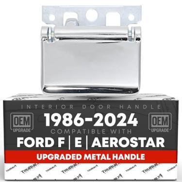 Imagem de Maçaneta da porta do motorista frontal/traseira, metal atualizado - compatível com Ford F-250 1992-2015, 92-15 F-350, 92-15 Ford F-450, 88-24 E-150 - todo cromado - OEM 6C3Z-2522600-AAA-ACHMT, 77470,