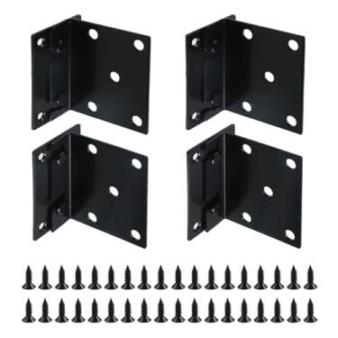 Imagem de FarBoat 4 peças de suportes universais de trilho de ferro para cama de ferragens pesadas, dobradiça, 2 ganchos para estrutura de cama com parafusos, 90 x 75 mm, preto