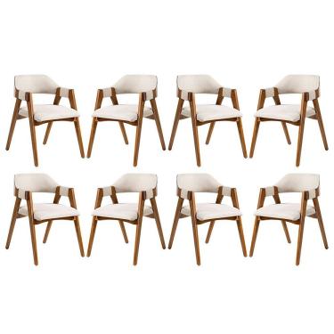 Imagem de Kit 8 Cadeiras Estofada Lua com Encosto Anatômico em Madeira Maciça Imbuia Linho Bege L60 RMI
