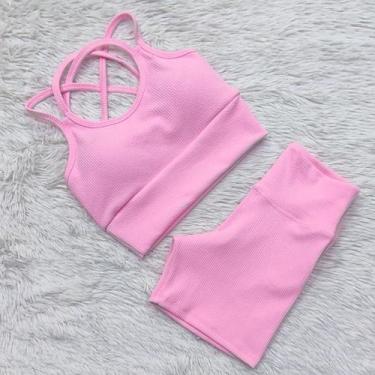 Imagem de Conjunto Ana Ruga Texturizado Para Academia Feminino Short Cós Alto To